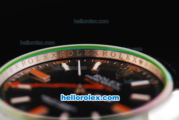 Rolex Milgauss Oyster Perpetual Swiss ETA 2836 Automatic Movement Silver Case with Orange Second Hand and Black Dial - Click Image to Close